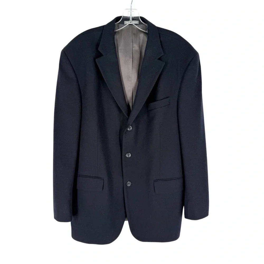 Oscar De La Renta Cashmere Wool Blazer Mens Size 46R Navy 3-Button Sport Coat